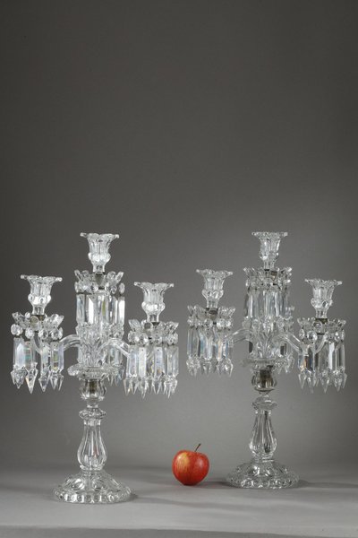 PAIR OF BACCARAT FOUR-LIGHT MOLDED CRYSTAL CANDELABRA