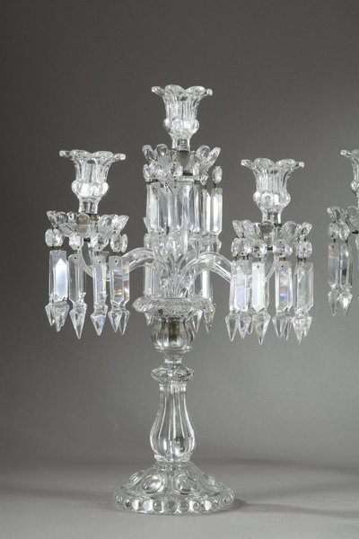 PAIR OF BACCARAT FOUR-LIGHT MOLDED CRYSTAL CANDELABRA