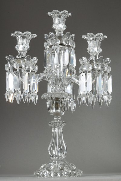 PAIR OF BACCARAT FOUR-LIGHT MOLDED CRYSTAL CANDELABRA