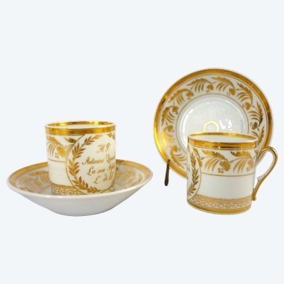 Pair of Empire-style porcelain coffee cups, Marquis Quesada of San Sebastiano, Sardinia