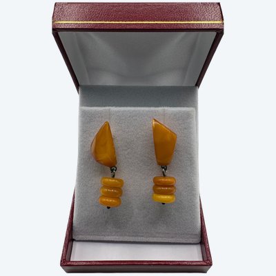 SILVER AND AMBER EARRINGS