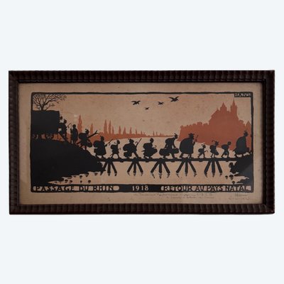 Colour lithograph by Hansi, Crossing of the Rhine, 1918