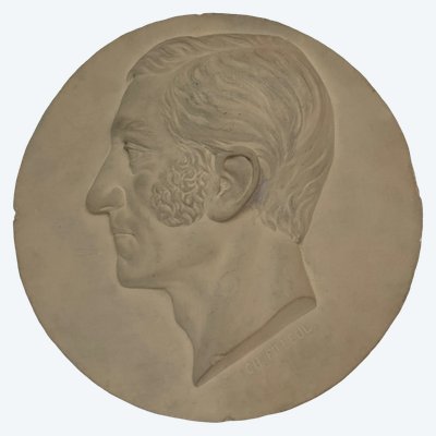 Plâtre d'atelier Charles Filleul profil d'homme à rouflaquettes