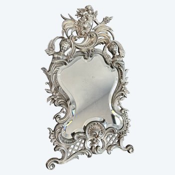 Miroir De Table En Bronze Argenté De Style Louis XV Epoque XIXème