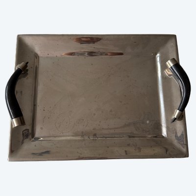 Jujuy rectangular silver-plated metal tray with alpaca horn handles