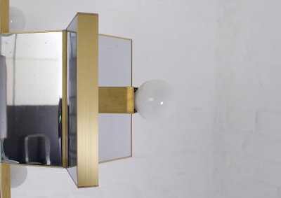 Brass and chrome mirror pendant light, Gaetano Sciolari.