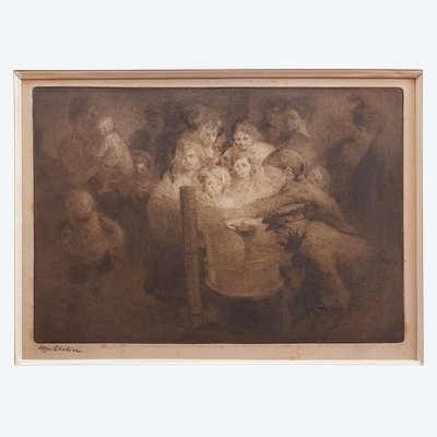 Edgar Chahine - (1874 - 1947) - French Fries (small plate) - Aquatint - 1912