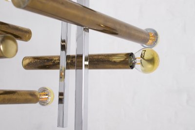 Large brass and chrome pendant light, Hollywood Regency style.