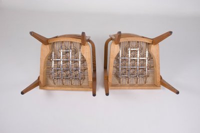 René-Jean Caillette armchairs in blond oak.