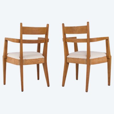 René-Jean Caillette armchairs in blond oak.