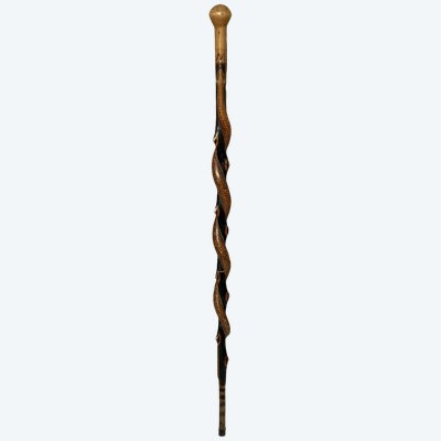 Canne serpent, canne sculptée et décorée
