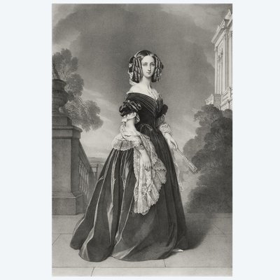 Königin Louise Marie von Orléans, Belgien, Große Lithographie von Grevedon nach Winterhalter, 19. Jahrhundert