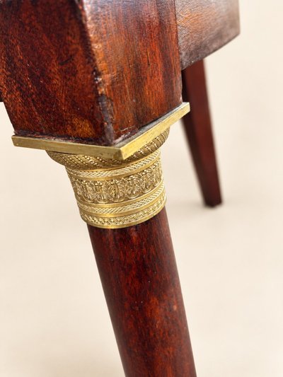 Fauteuil de bureau gondole Empire acajou & cuir vert, bronze doré