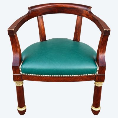 Empire gondola office armchair mahogany & green leather, gilded bronze