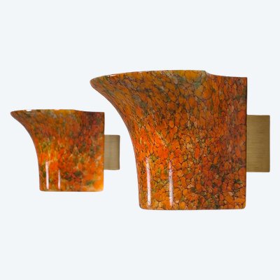 Peill & Putzler speckled glass wall lights.