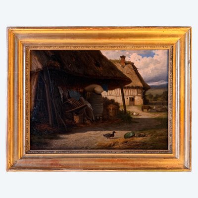 Paesaggio con una vivace fattoria del XIX secolo.