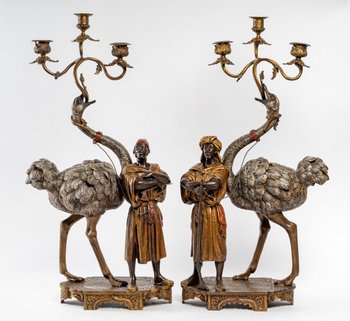 Orientalist Mantel Set With Ostriches End of XIXth Century