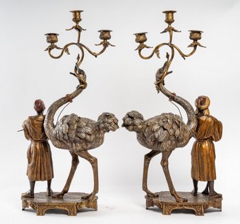 Orientalist Mantel Set With Ostriches End of XIXth Century