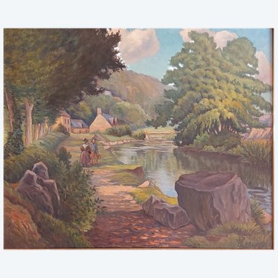 Il signor Lescure - (XX secolo) - L'Aven al Bois d'Amour - Pont-Aven - olio su tavola