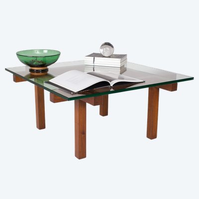 Couchtisch aus Holz und Glas, Alfred Hendrickx, Belform Edition.