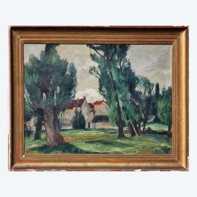 Dipinto di Charles Kvapil (1884-1958), paesaggio di Villiers-sur-Morin, 1927, nella Seine-et-Marne.