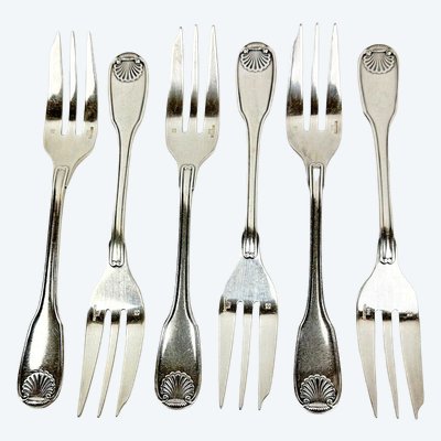 Série de 6 fourchettes à gâteau Christofle ancien modèle Vendôme