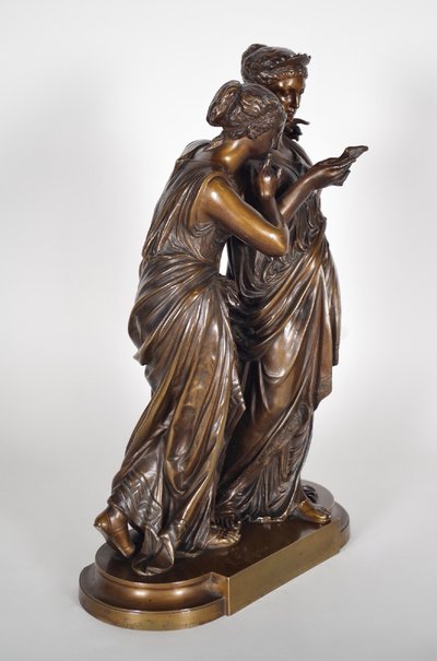 The Letter, patinated bronze group signed Jean-Louis Grégoire, foundry mark