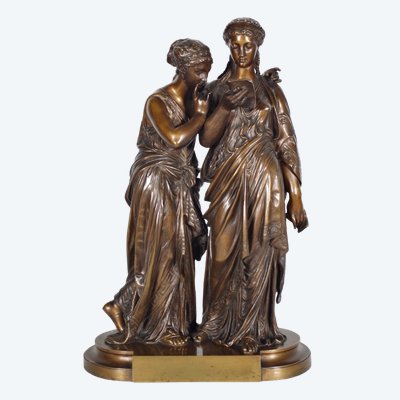 The Letter, patinated bronze group signed Jean-Louis Grégoire, foundry mark