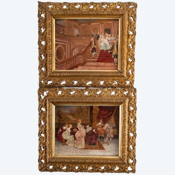 Pair Of Oil On Canvas Paintings In Gilded Wooden Frames Late 19th Century