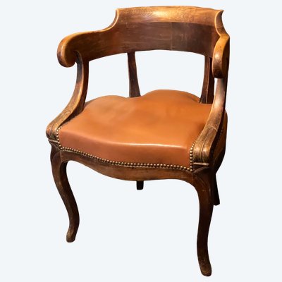 Louis Philippe period office chair, natural wood and leather