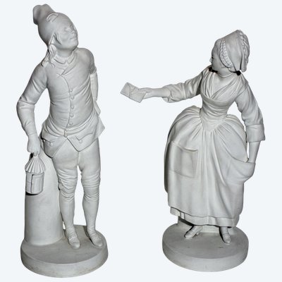 Couple de personnages style XVIIIème siècle, en biscuit de porcelaine