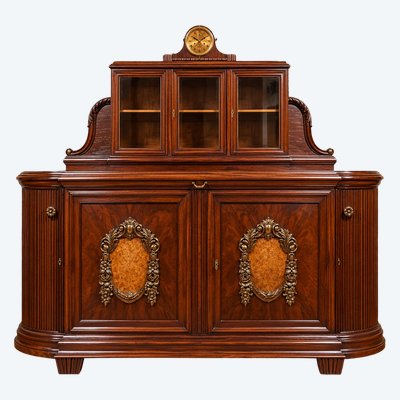 Grande credenza in stile Art Nouveau con anta in vetro e orologio – Circa 1890-1900