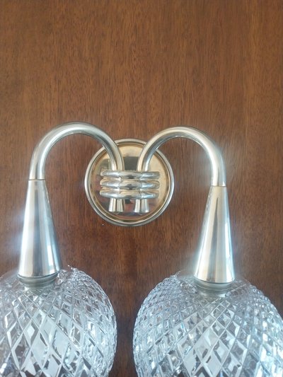 Double wall sconce – Cut glass and gilt metal – 1960s