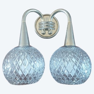 Double wall sconce – Cut glass and gilt metal – 1960s