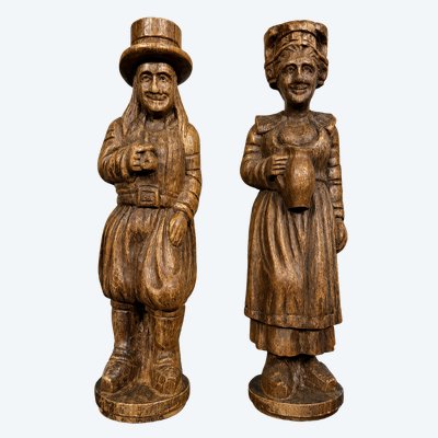 Paar geschnitzte Holzfiguren – Volkskunst – Höhe 44 cm