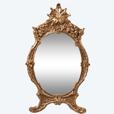 19th century gilt bronze and beveled glass baroque Louis XV style table mirror