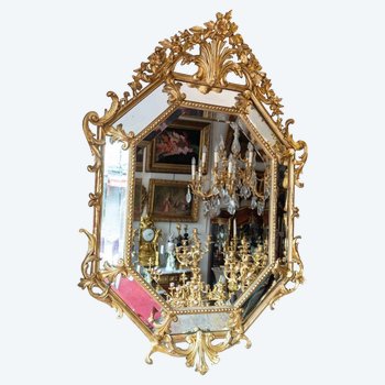 Gilded Wood Mirror Louis XV Style End of XIXth Century