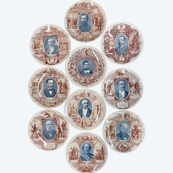 SARREGUEMINES, series of 10 commemorative historiated plates. The great men.