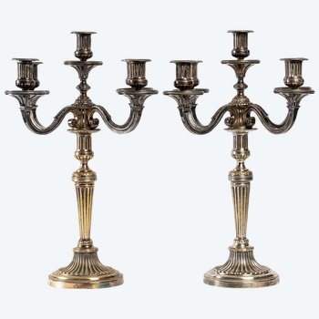 Pair Of Silver Metal Candlesticks Late 19th Century