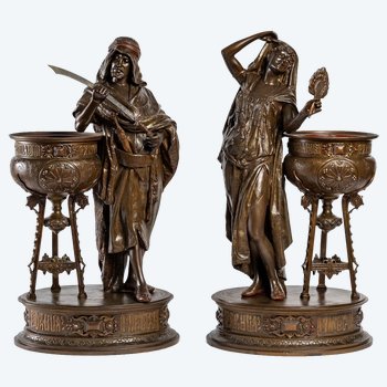 Pair Of Orientalist Sculptures Signed Louis Hottot