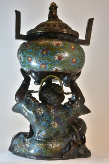 Bruciatore di incenso giapponese in bronzo diciannovesimo personaggio del drago