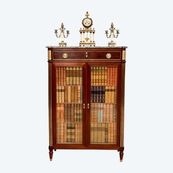 Petite Vitrine Bibliothèque d'Epoque Louis XVI Trompe l'Oeil Vers 1770