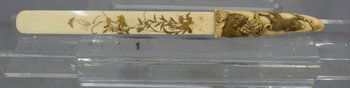 Japanese Letter Opener In Carved Ivory Nineteenth With Rats And Frogs
