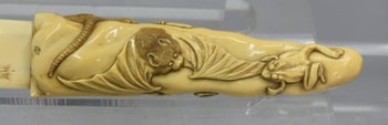 Japanese Letter Opener In Carved Ivory Nineteenth With Rats And Frogs