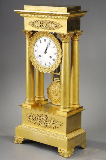 Important Gilt Bronze Portico Clock, Restoration Period