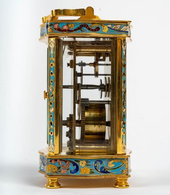 Piccolo orologio da viaggio in bronzo e smalto cloisonné Fine XIX secolo