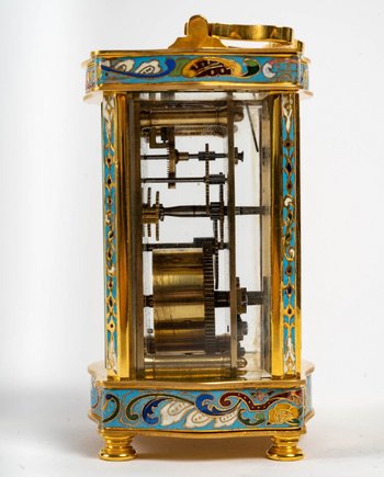 Piccolo orologio da viaggio in bronzo e smalto cloisonné Fine XIX secolo