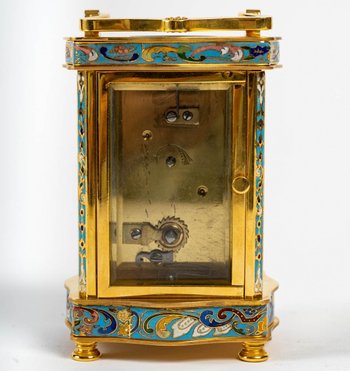 Piccolo orologio da viaggio in bronzo e smalto cloisonné Fine XIX secolo