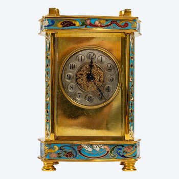 Petite Pendule De Voyage En Bronze Et émail Cloisonné Fin XIXème Siècle