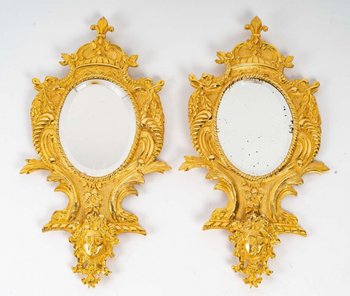 Pair Of Small Gilt Bronze Wall Mirrors Late 19th Century